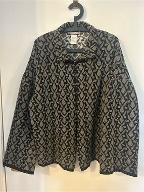 Chiaramente Women’s Wool Blend Black and White Patterned Cardigan Sweater XL